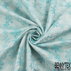 Brocard coton motif floral stylisé vert gazon blanc optique