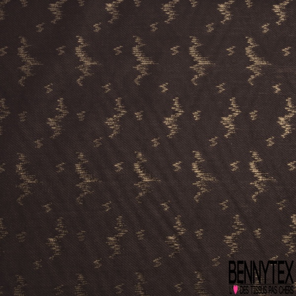 Brocart sergé polyester noir lurex cuivre motif floral