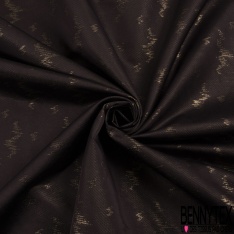 Brocart sergé polyester noir lurex cuivre motif floral