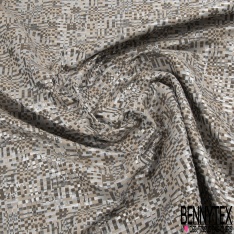 Jacquard polyester motif petit carré charbon fond ocre