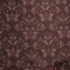 Brocart polyester fin rigide motif floral baroque ton noir soleil couchant