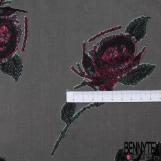 Mousseline soie viscose noir lancée découpée guirlande floral lurex or petite laize