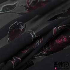 Mousseline soie viscose noir lancée découpée guirlande floral lurex or petite laize