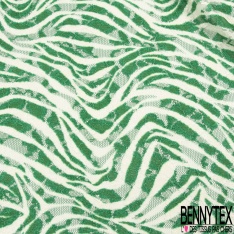 Coupon 3m résille dentelle imprimé zébrure vert Brésil blanc