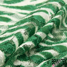 Coupon 3m résille dentelle imprimé zébrure vert Brésil blanc