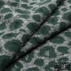 Coupon 3m dentelle polyamide élasthanne ajourée résille motif léopard vert chasseur blanc