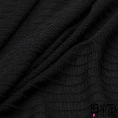 Coupon 3m maille polyester fine motif rayure horizontale texturé ton sur ton noir