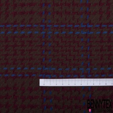 Coupon 3m coton natté motif petit quadrillage chiné bleu très vif rouge