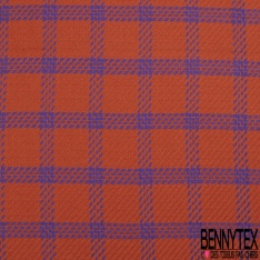 Coupon 3m coton natté motif quadrillage violet fond orange brûlée