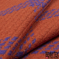 Coupon 3m coton natté motif quadrillage violet fond orange brûlée
