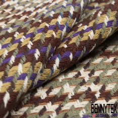 Coupon 3m coton natté motif grand carreau violet tilleul émeraude ocre sapin brun bleu
