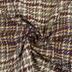 Coupon 3m coton natté motif grand carreau violet tilleul émeraude ocre sapin brun bleu