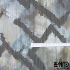 Coupon 3m mousseline crêpon polyester imprimé cachemire fond blanc hivernal rayure verticale lurex or
