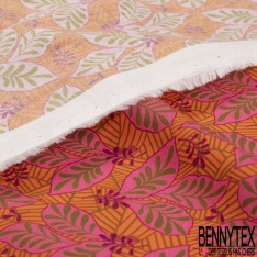 Voile de coton swiss motif floral tropical blanc discret fond violet royal
