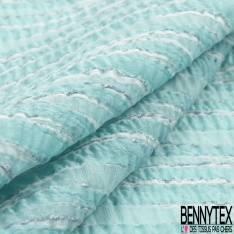 Jacquard coton polyester rayure fantaisie lagon blanc optique texturé