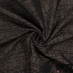 Brocart de laine motif abstrait géométrique acajou noir