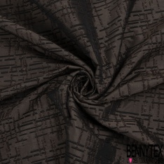 Brocart de laine motif abstrait géométrique acajou noir