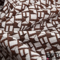 Brocart de laine motif abstrait géométrique taupe foncé noir