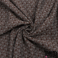 Brocart fin polyester coton motif carreau fantaisie 3D brun blanc discret
