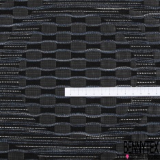 Jacquard polyester motif abstrait géométrique fond noir taupe