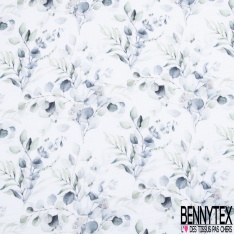 Coton double gaze imprimé digital floral rétro fond blanc optique