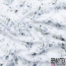 Coton double gaze imprimé digital floral rétro fond blanc optique