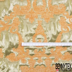 Brocart matelassé de luxe motif floral baroque jaune primevère fond ocre