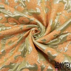 Brocart matelassé de luxe motif floral baroque jaune primevère fond ocre