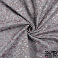 Brocart de laine de luxe motif camouflage rouge cerise perle lurex argent