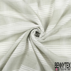 Coupon 3m Coton fin tissé teint petit quadrillage écossais blanc discret rose pastel