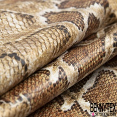 Coupon 3m simili cuir imprimé peau de serpent effet écaille camaïeu de marron