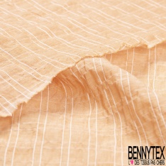 Coupon 3m coton seersucker imprimé fine rayure horizontale sable blanc optique