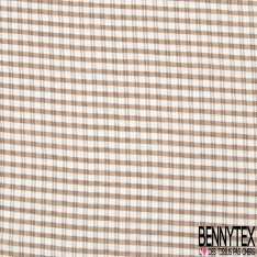 Coupon 3m Coton viscose seersucker gaufré imprimé carreau bleu della robbia blanc optique rose pâle