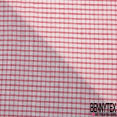 Coupon 3m Coton viscose seersucker gaufré imprimé carreau terreau blanc optique