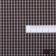 Coupon 3m Popeline portugaise chemise tissé teint motif mini vichy chocolat blanc optique