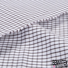 Coupon 3m Popeline portugaise chemise tissé teint motif petit carreau temps gris blanc optique