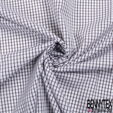 Coupon 3m Popeline portugaise chemise tissé teint motif petit carreau temps gris blanc optique