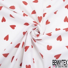 Coton toile hérault imprimé coeur rouge fond blanc optique