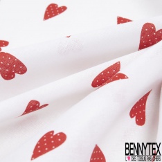 Coton toile hérault imprimé coeur rouge fond blanc optique