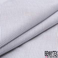 Coupon 3m Popeline portugaise chemise tissé teint motif tout petit vichy bleu coquille blanc optique