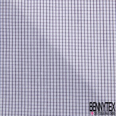 Coupon 3m Popeline portugaise chemise tissé teint motif tout petit carreau paon blanc optique