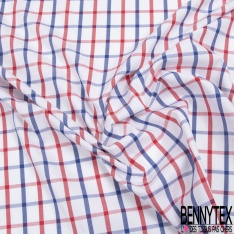 Coupon 3m Coton tissé teint motif rayure horizontale fantaisie rouge marine blanc optique