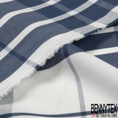 Coupon 3m Coton tissé teint motif écossais bleu roi chocolat blanc optique