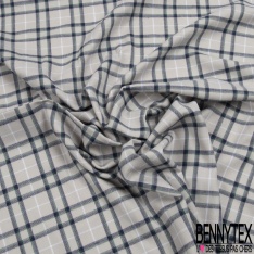 Coupon 3m Coton chemise de bûcheron tissé teint motif grand carreau noir fond blanc cassé
