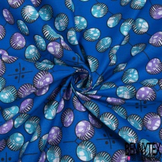 Coupon wax 6 yard imprimé bille turquoise lilas fond fantaisie bleu très vif