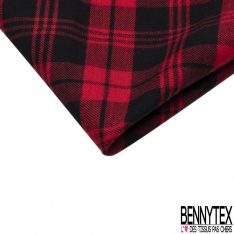 Coupon 3m Coton chemise gratté tissé teint écossais noir cerise fond à peine rose
