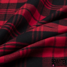 Coupon 3m Coton chemise gratté tissé teint écossais noir cerise fond à peine rose