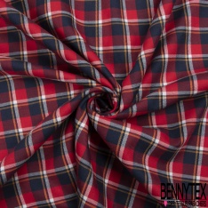 Coupon 3m Coton chemise tissé teint écossais marine blanc discret rouge