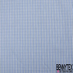 Coupon 3m popeline chemise tissé teint motif petit quadrillage blanc optique noir reflet de lavande