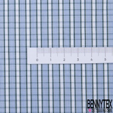 Coupon 3m popeline chemise tissé teint motif petit quadrillage blanc optique noir reflet de lavande